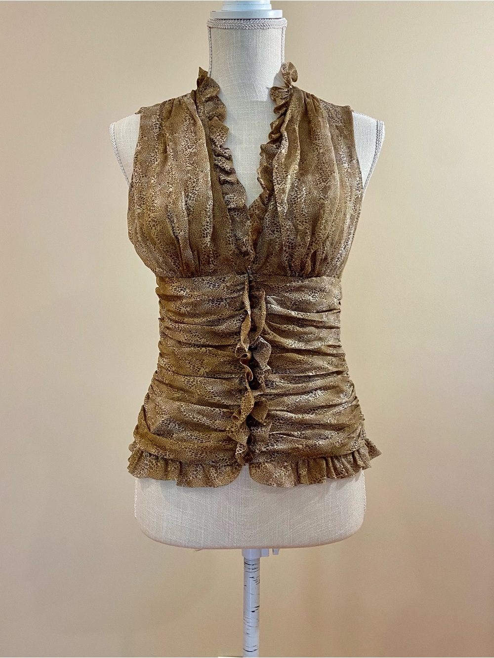 RARE Sex In The City Silk Tuleh Luxury NY 90s-2000s Designer Animal Print Top